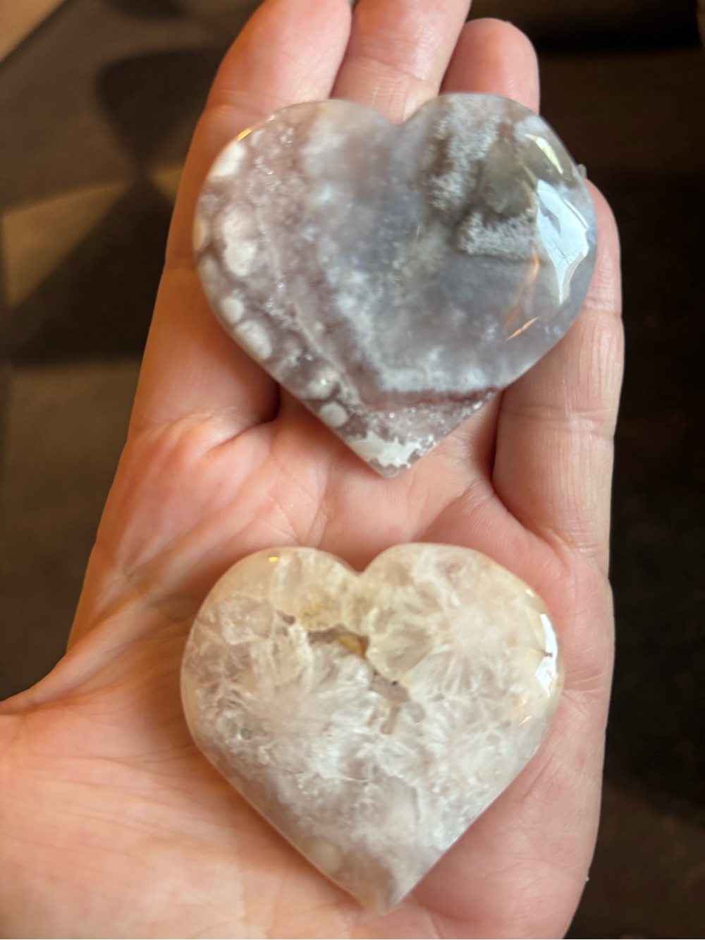 Polished Heart-Shaped Flower Agate Decorative Stone - Gray and Cream